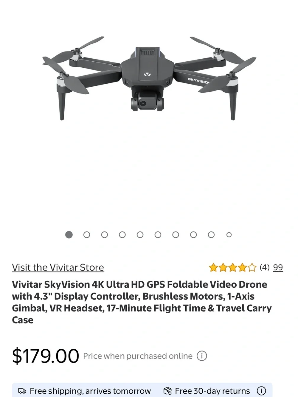 Vivitar SkyVision 4K Foldable Drone - Gray